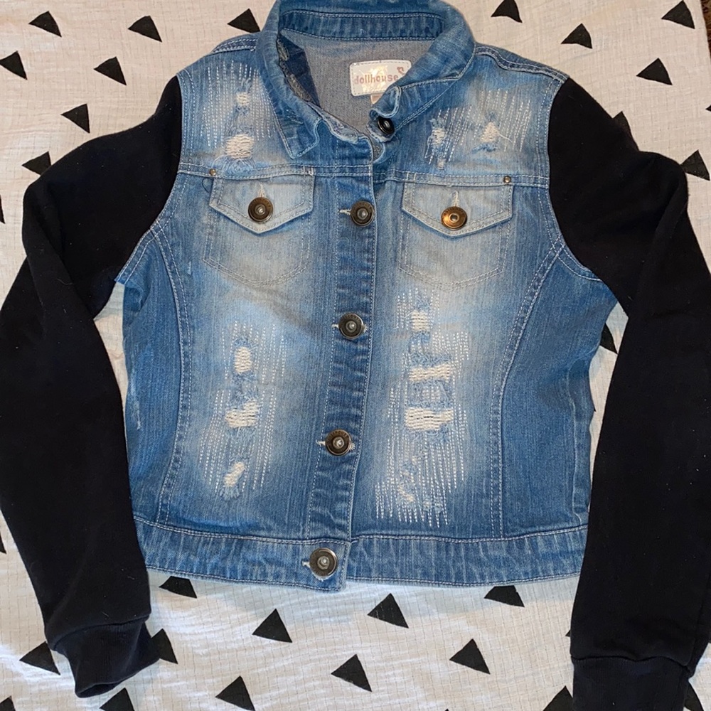 Dollhouse distressed knit sleeved Jean jacket